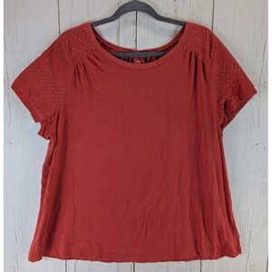 St Johns Bay‎ Size 1X Red Short Sleeve Eyelet Womens Casual Top